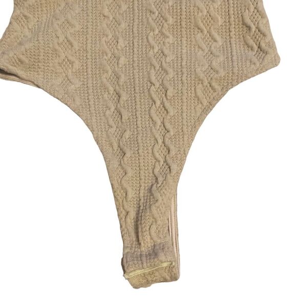 Meek Tan Cable Knit Surplice Bodysuit Size Small - Picture 6 of 11